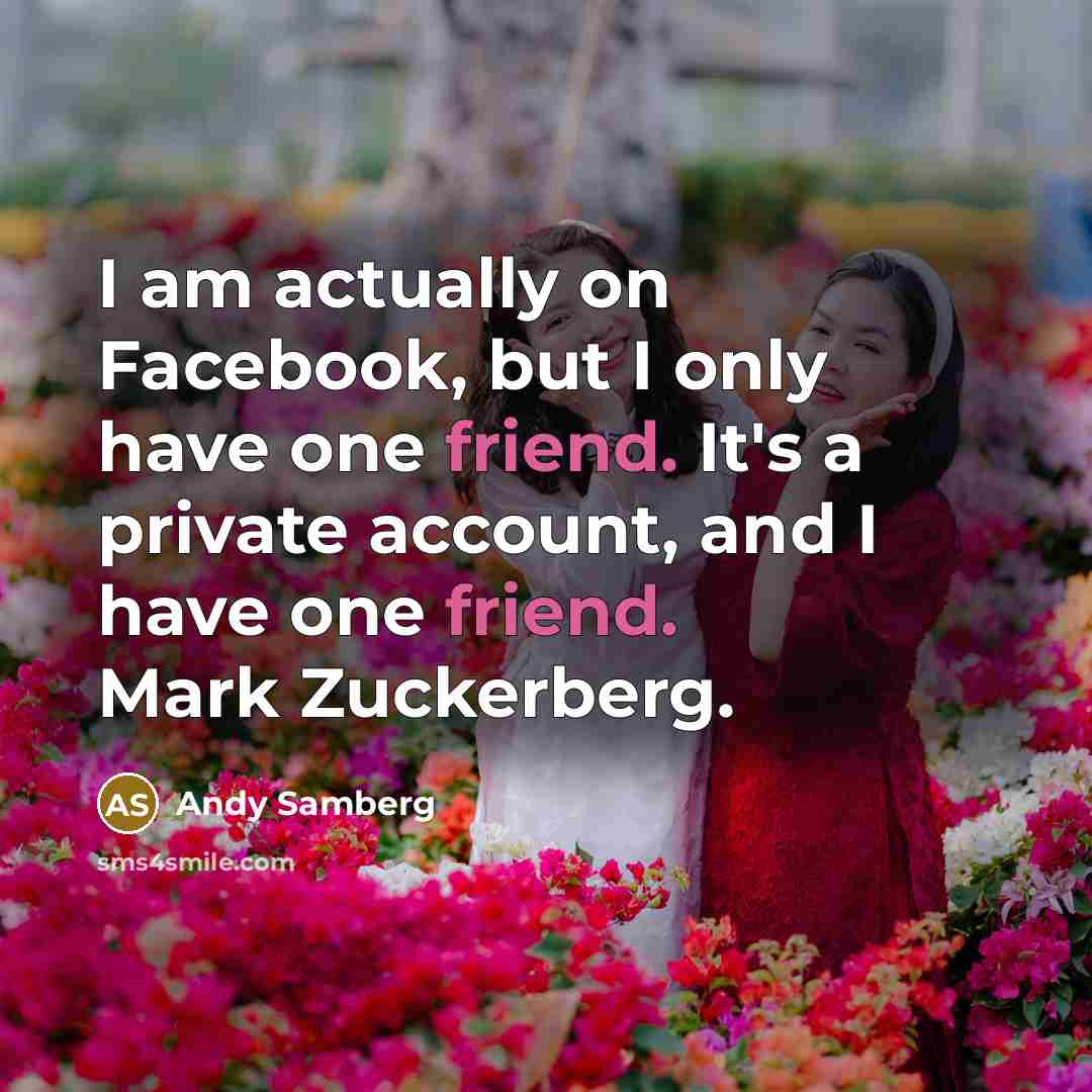“I am actually on Facebook, but I only have one friend. It's a private account, and I have one friend. Mark Zuckerberg.” quote by Andy Samberg