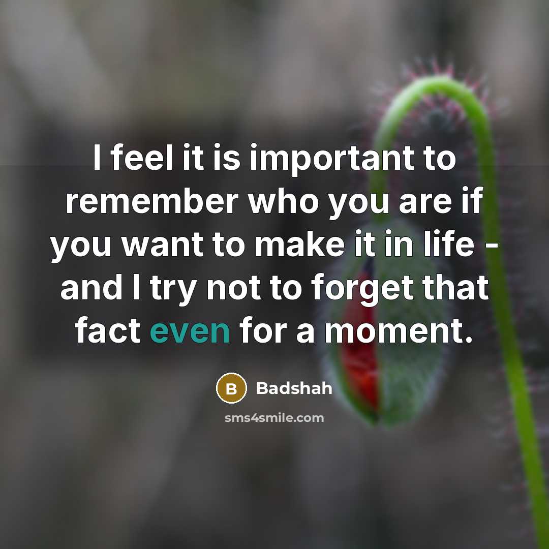 “I feel it is important to remember who you are if you want to make it in life - and I try not to forget that fact even for a moment.” quote by Badshah