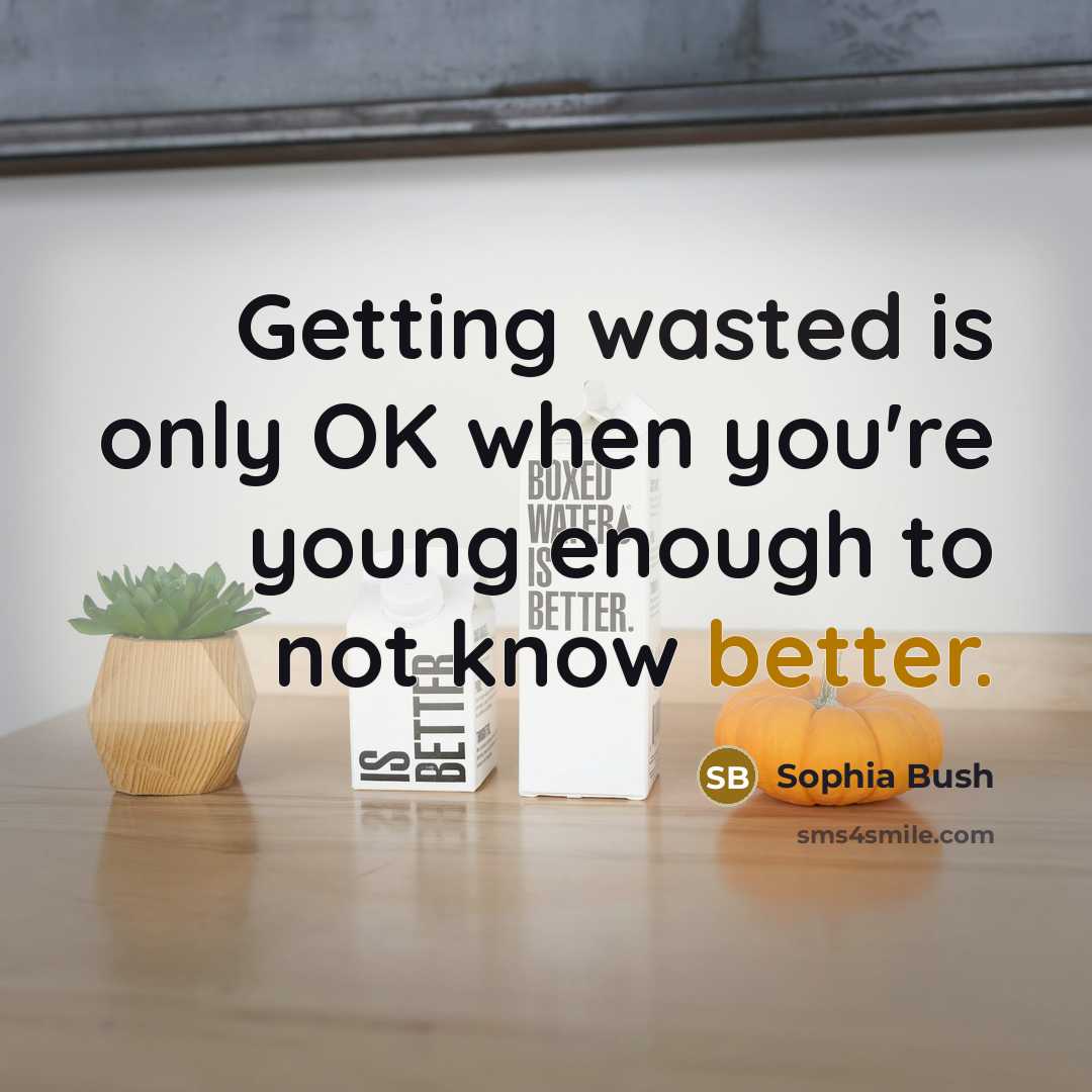 “Getting wasted is only OK when you're young enough to not know better.” quote by Sophia Bush