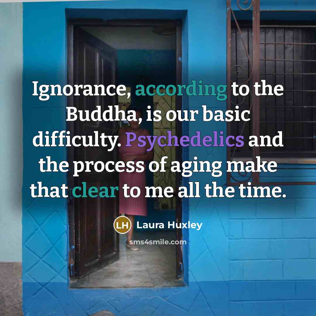 “Ignorance, according to the Buddha, is our basic difficulty. Psychedelics and the process of aging make that clear to me all the time.” quote by Laura Huxley