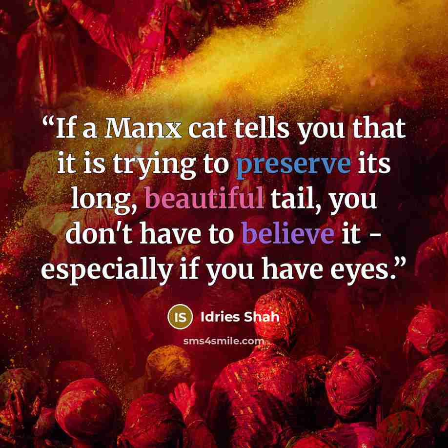 “If a Manx cat tells you that it is trying to preserve its long, beautiful tail, you don't have to believe it - especially if you have eyes.” quote by Idries Shah