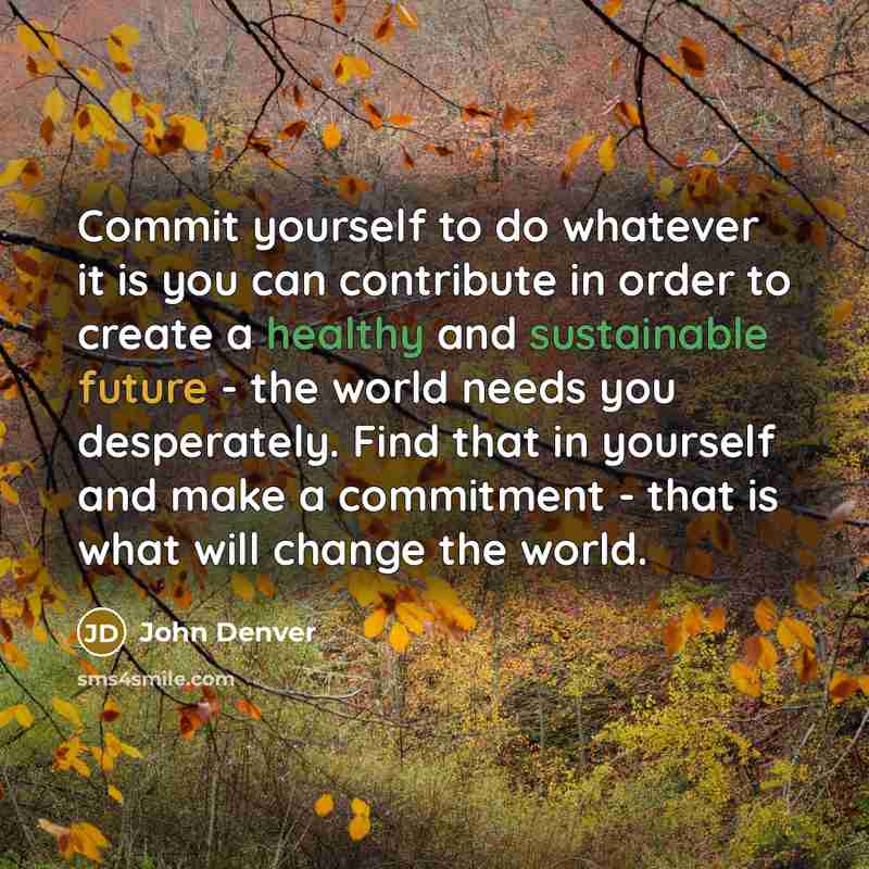 “Commit yourself to do whatever it is you can contribute in order to create a healthy and sustainable future - the world needs you desperately. Find that in yourself and make a commitment - that is what will change the world.” quote by John Denver