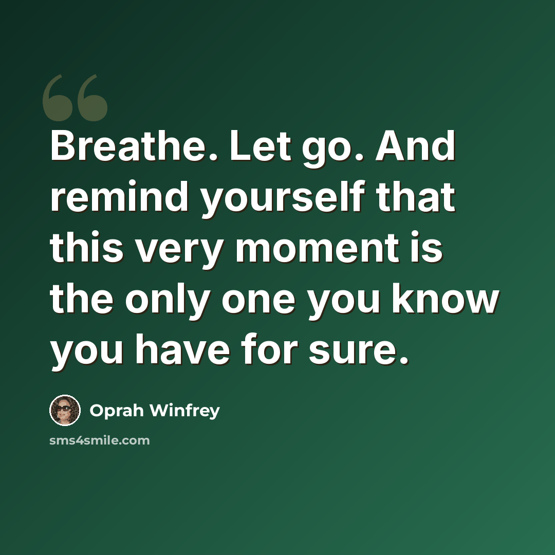“Breathe. Let go. And remind yourself that this very moment is the only one you know you have for sure.” quote by Oprah Winfrey