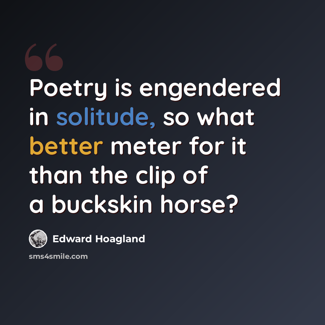 “Poetry is engendered in solitude, so what better meter for it than the clip of a buckskin horse?” quote by Edward Hoagland