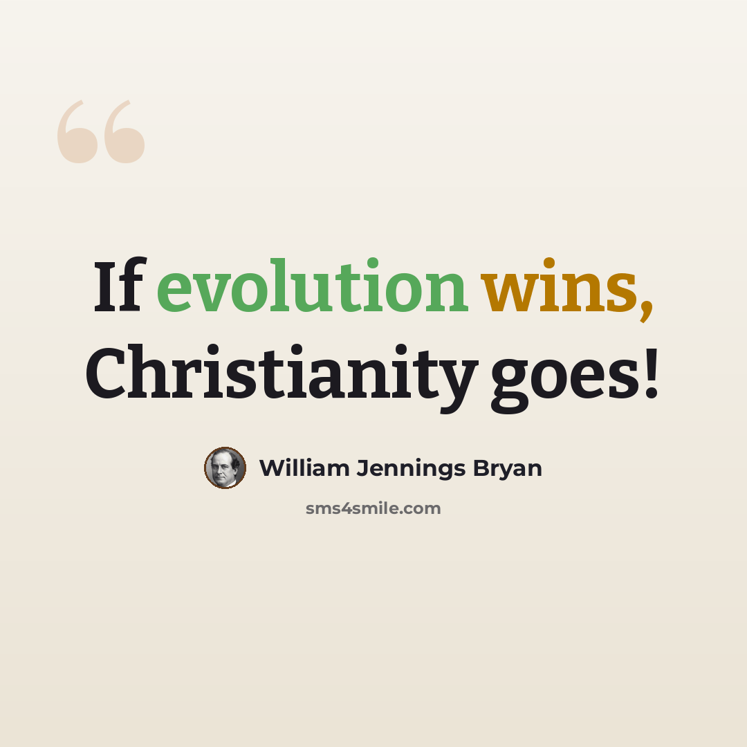 “If evolution wins, Christianity goes!” quote by William Jennings Bryan
