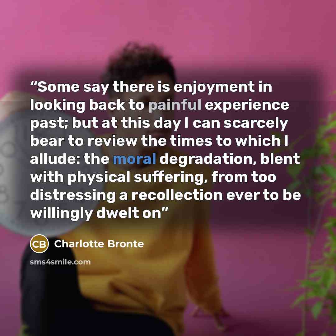“Some say there is enjoyment in looking back to painful experience past; but at this day I can scarcely bear to review the times to which I allude: the moral degradation, blent with physical suffering, from too distressing a recollection ever to be willingly dwelt on” quote by Charlotte Brontë