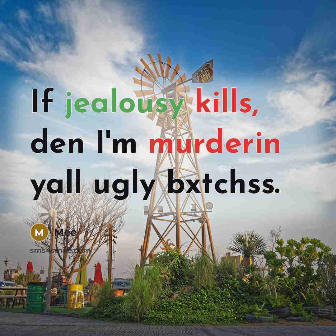 “If jealousy kills, den I'm murderin yall ugly bxtchss.” quote by Mee