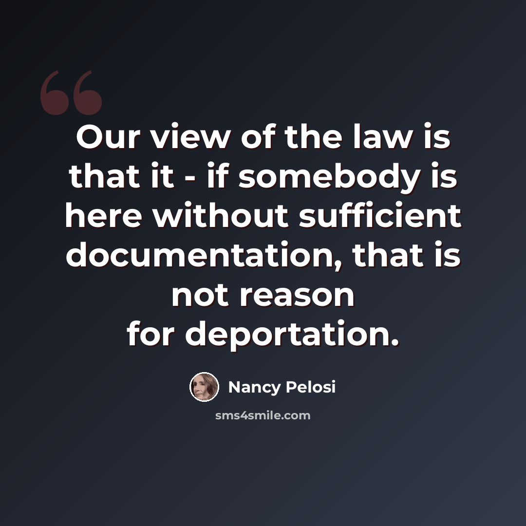 “Our view of the law is that it - if somebody is here without sufficient documentation, that is not reason for deportation.” quote by Nancy Pelosi