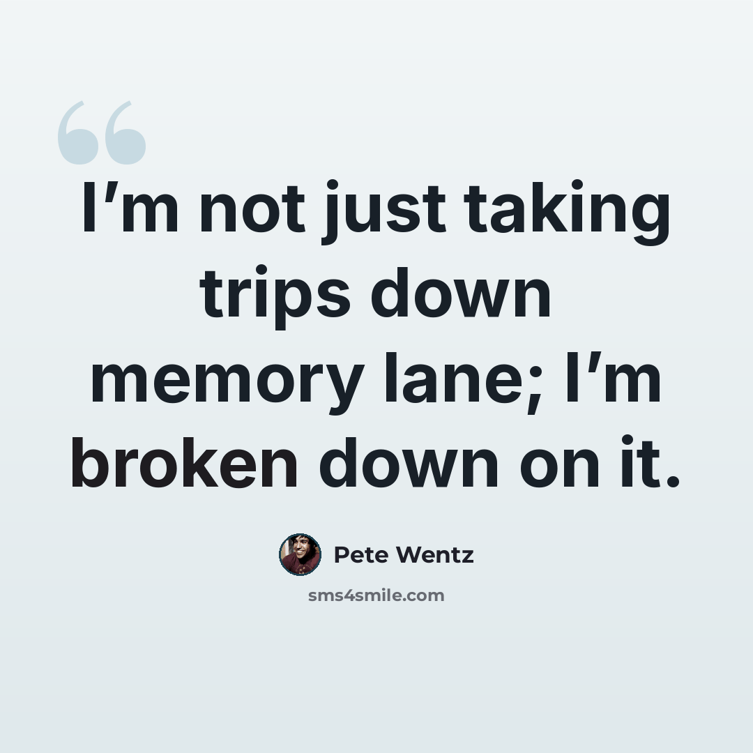 “I’m not just taking trips down memory lane; I’m broken down on it.” quote by Pete Wentz