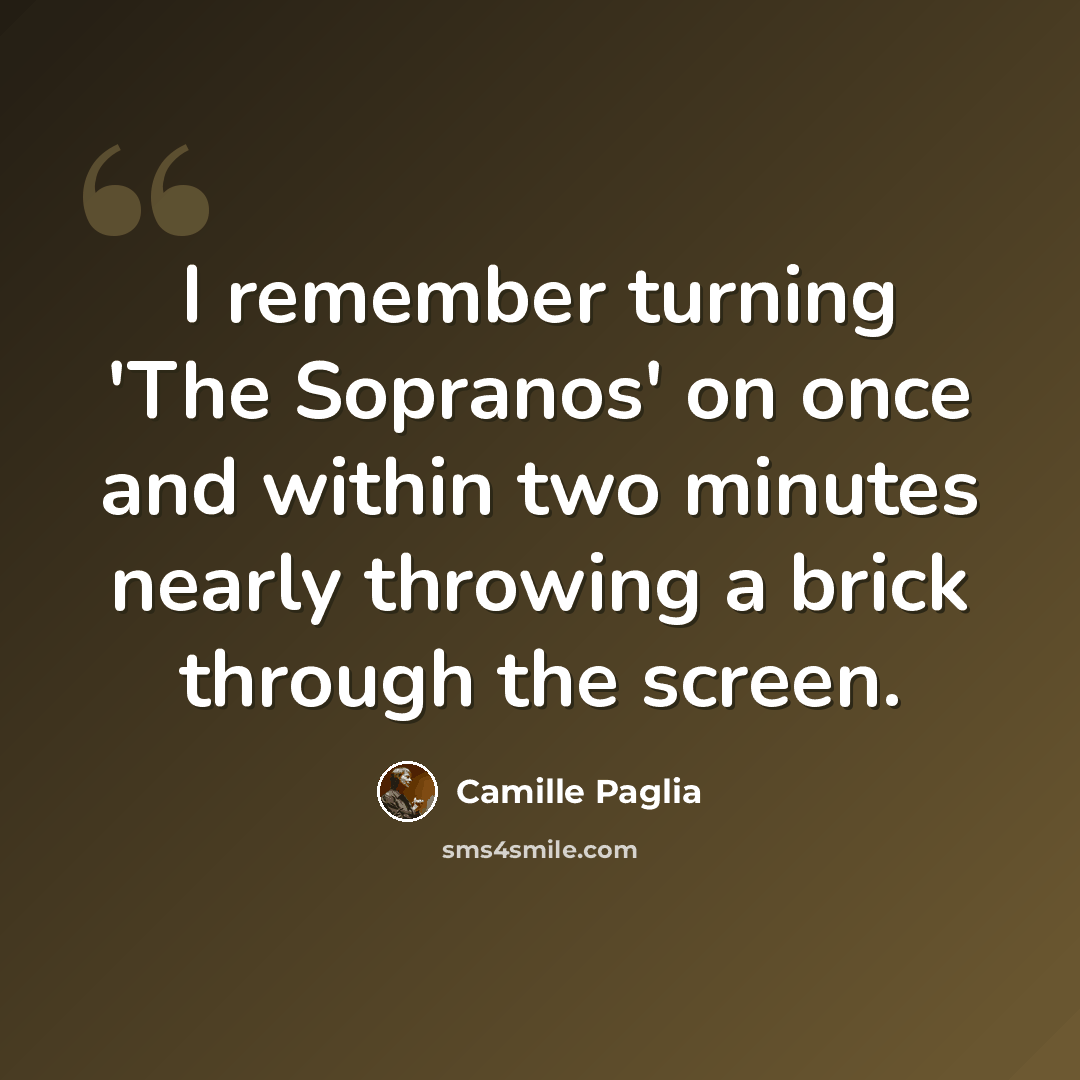 “I remember turning 'The Sopranos' on once and within two minutes nearly throwing a brick through the screen.” quote by Camille Paglia