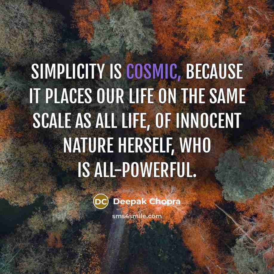 “Simplicity is cosmic, because it places our life on the same scale as all life, of innocent Nature herself, who is all-powerful.” quote by Deepak Chopra