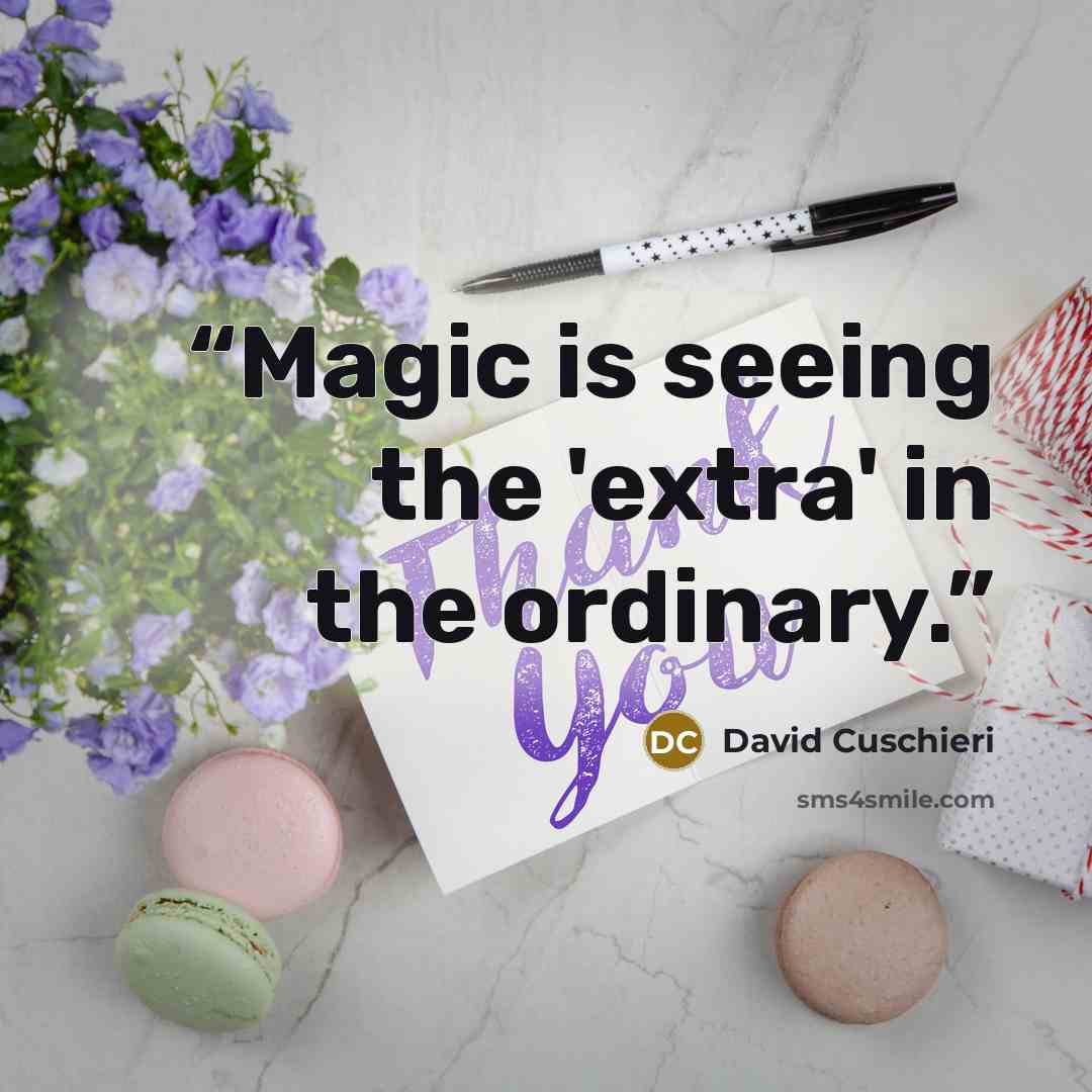 “Magic is seeing the 'extra' in the ordinary.” quote by David Cuschieri