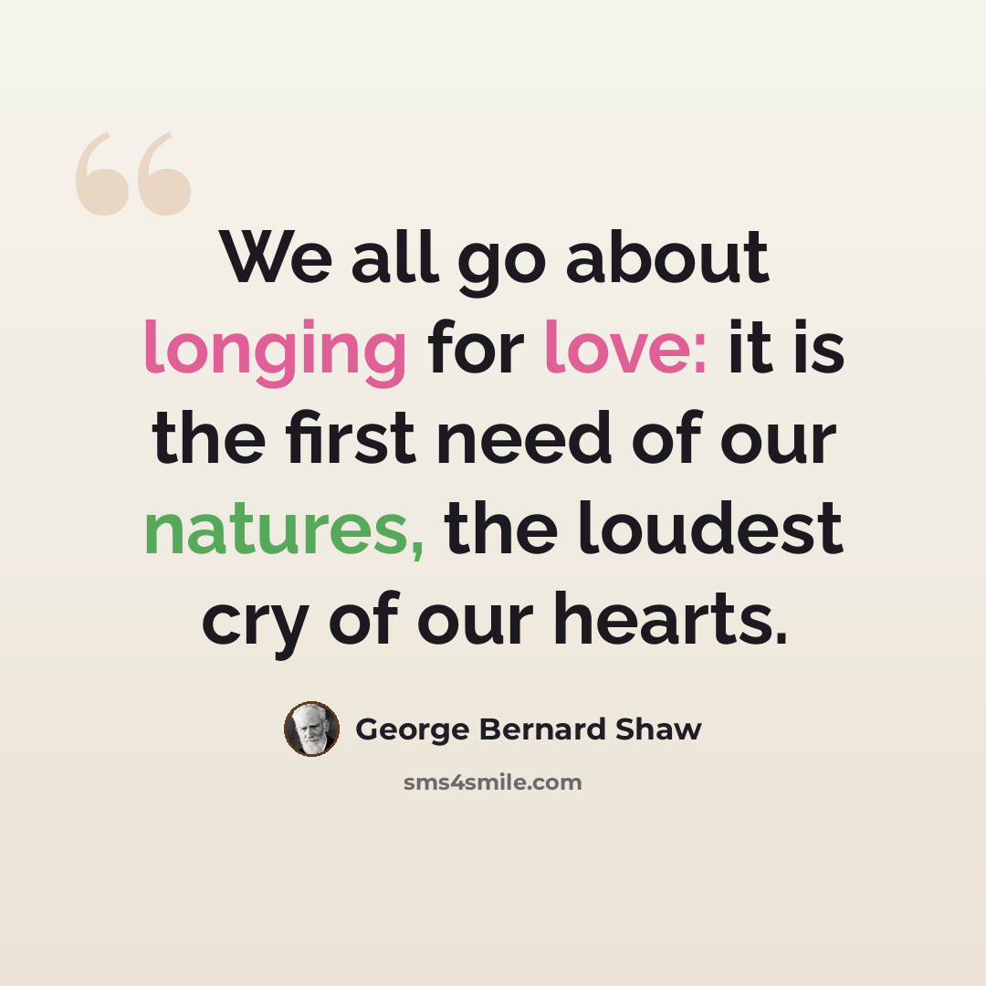 “We all go about longing for love: it is the first need of our natures, the loudest cry of our hearts.” quote by George Bernard Shaw