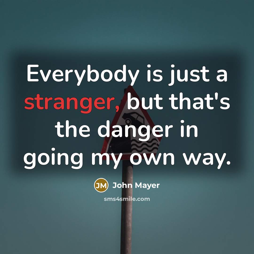 “Everybody is just a stranger, but that's the danger in going my own way.” quote by John Mayer