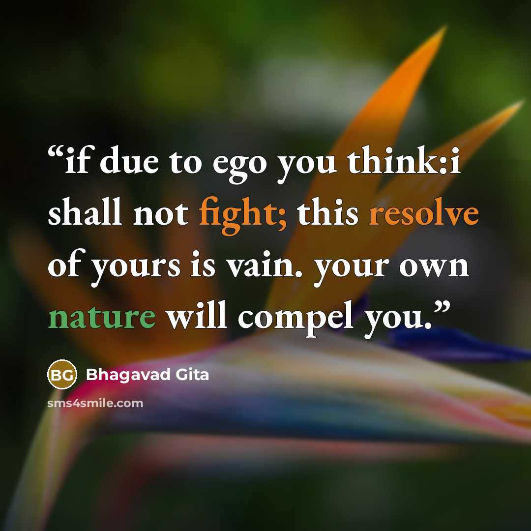 “if due to ego you think:i shall not fight; this resolve of yours is vain. your own nature will compel you.” quote by Bhagavad Gita