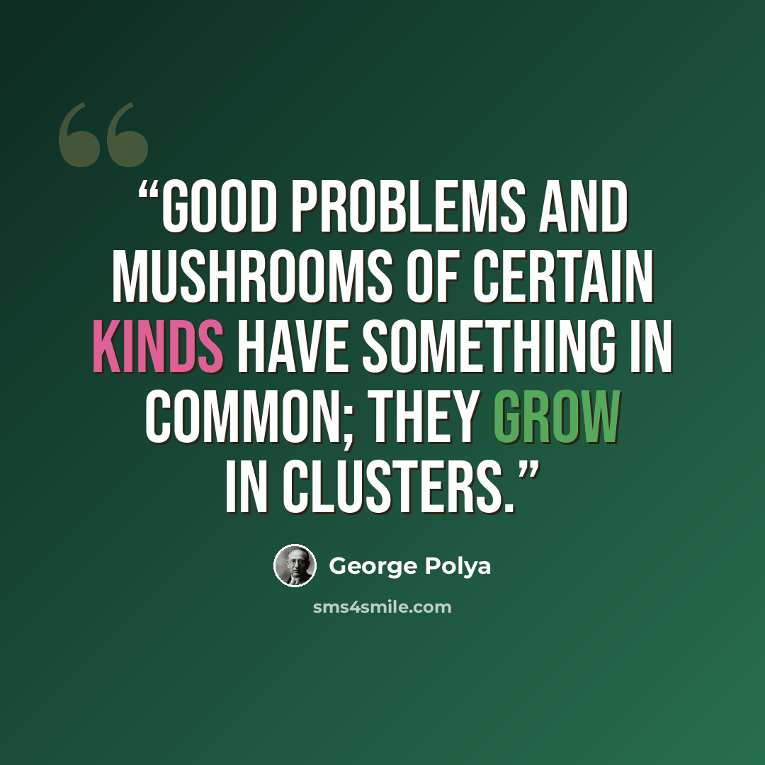 “Good problems and mushrooms of certain kinds have something in common; they grow in clusters.” quote by George Pólya