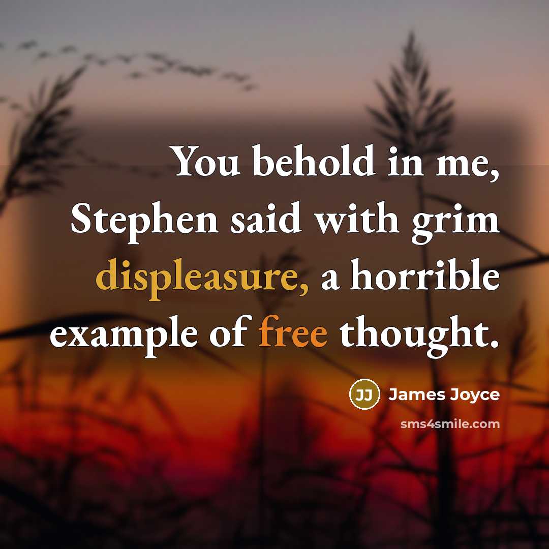 “You behold in me, Stephen said with grim displeasure, a horrible example of free thought.” quote by James Joyce