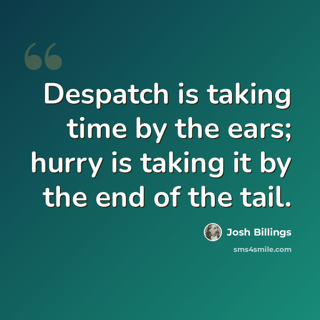 “Despatch is taking time by the ears; hurry is taking it by the end of the tail.” quote by Josh Billings