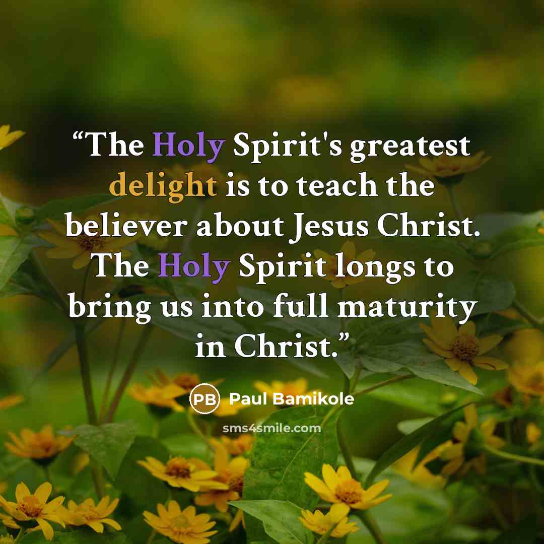 “The Holy Spirit's greatest delight is to teach the believer about Jesus Christ. The Holy Spirit longs to bring us into full maturity in Christ.” quote by Paul Bamikole