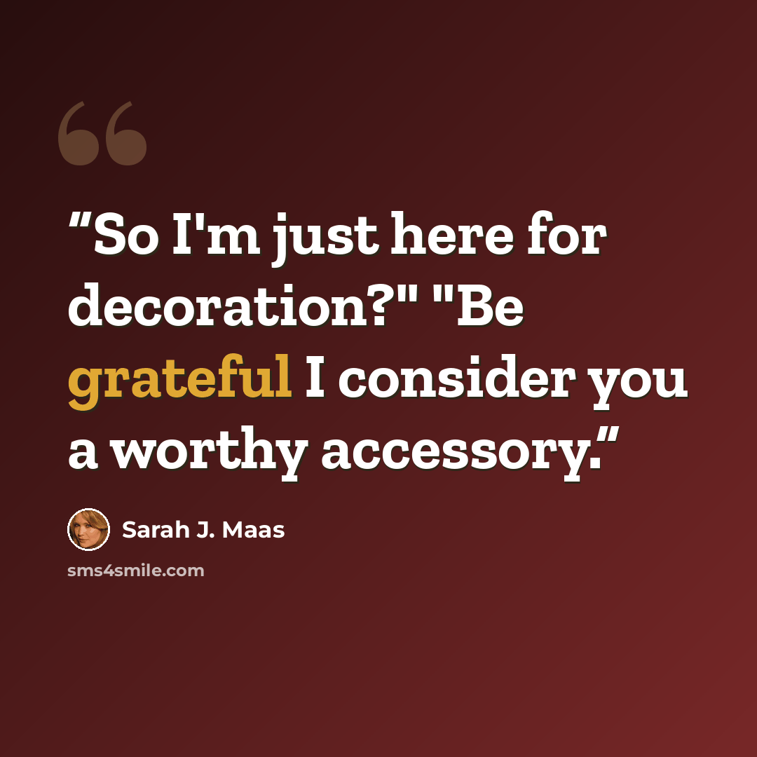 “So I'm just here for decoration?" "Be grateful I consider you a worthy accessory.” quote by Sarah J. Maas