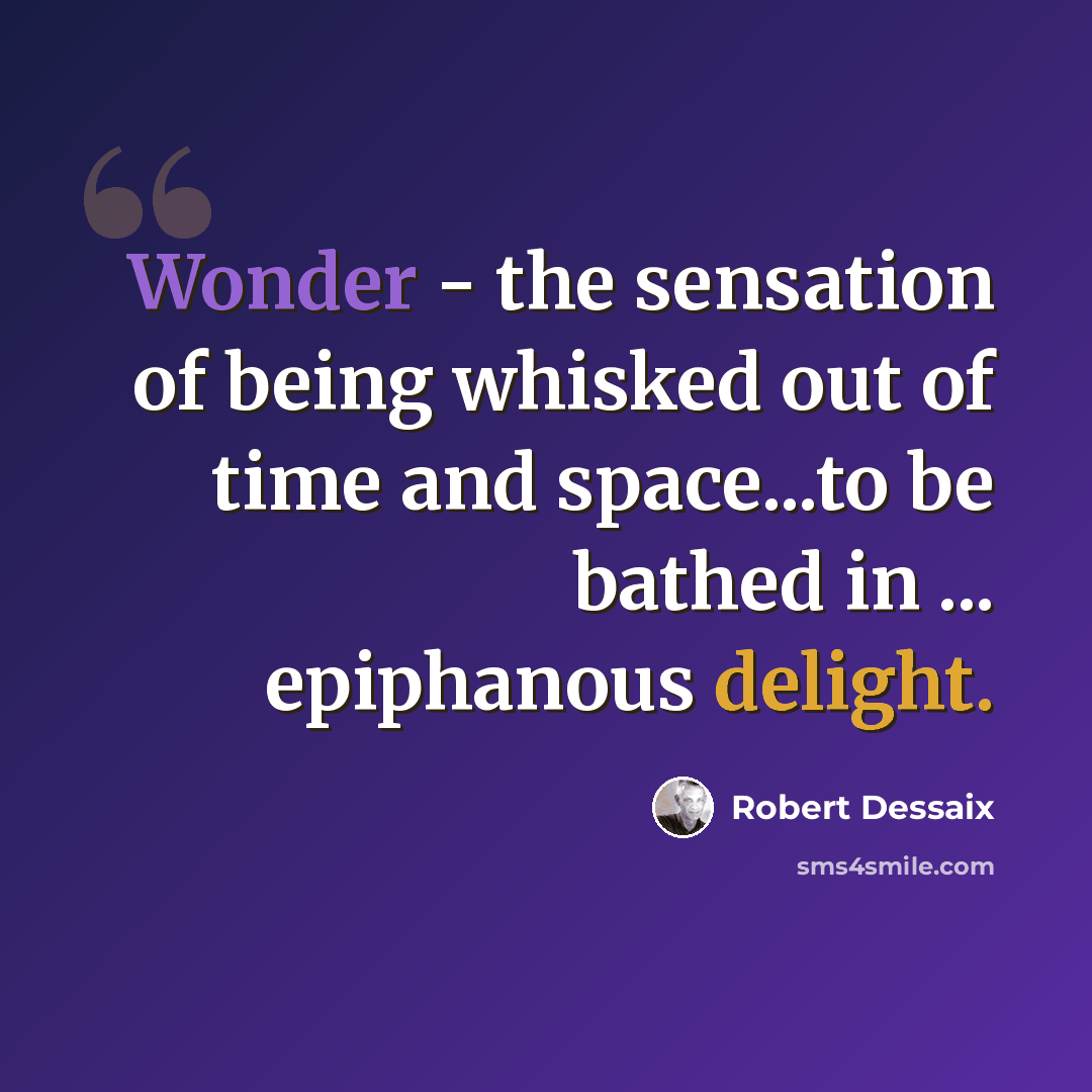 “Wonder - the sensation of being whisked out of time and space...to be bathed in ... epiphanous delight.” quote by Robert Dessaix