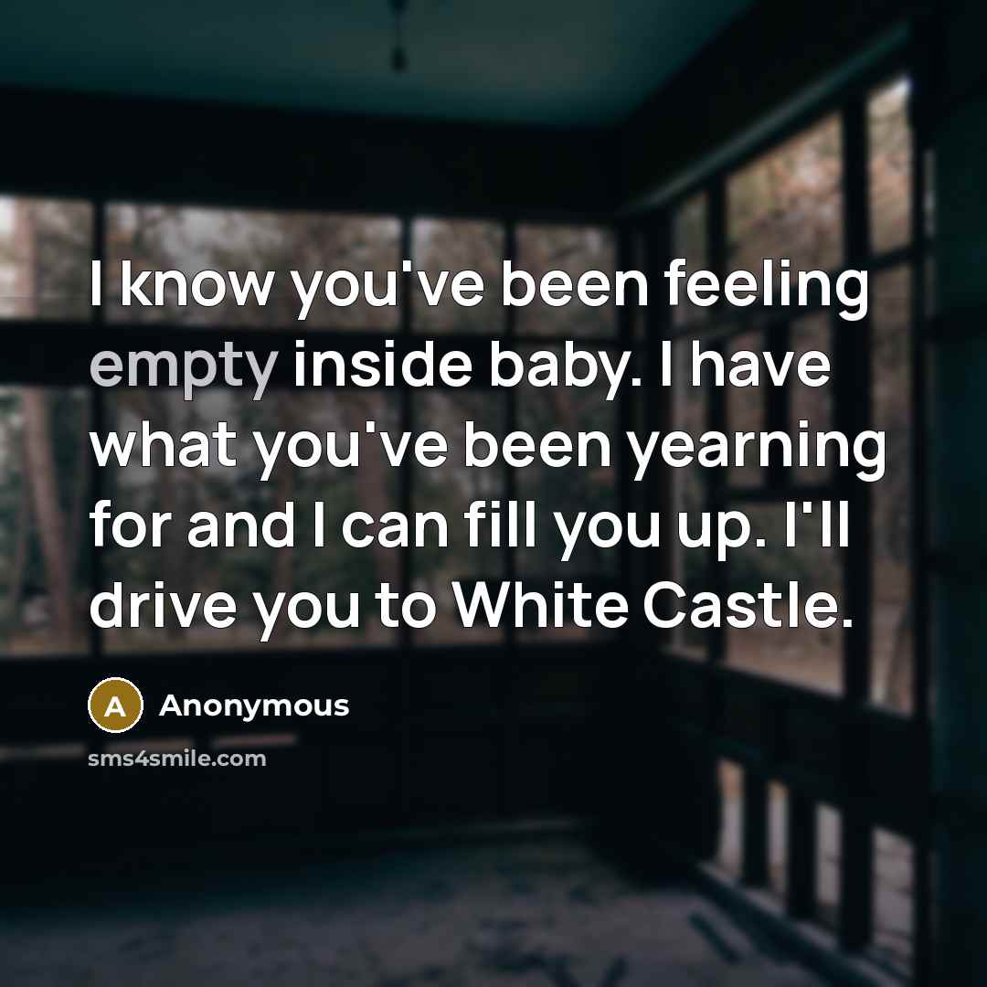 “I know you've been feeling empty inside baby. I have what you've been yearning for and I can fill you up. I'll drive you to White Castle.” quote by Anonymous