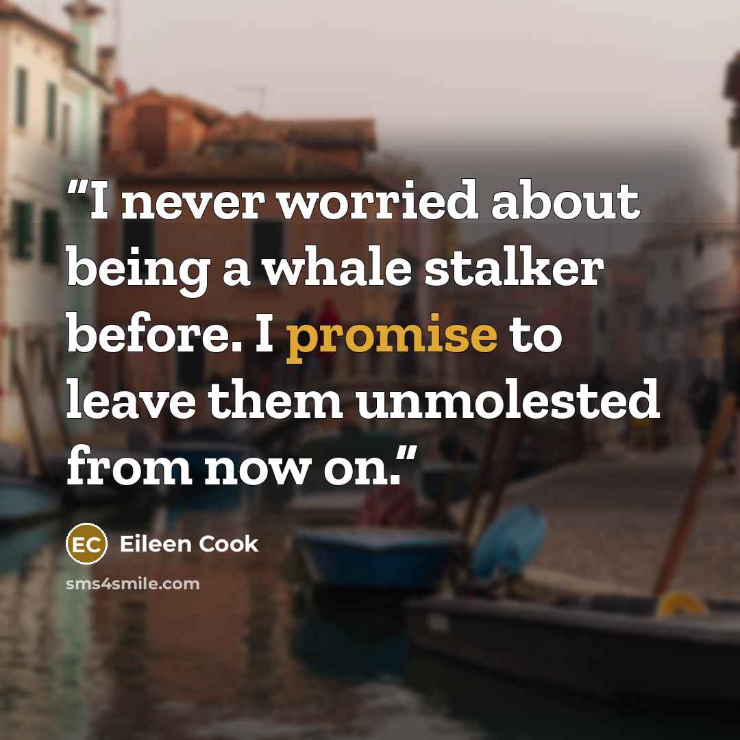 “I never worried about being a whale stalker before. I promise to leave them unmolested from now on.” quote by Eileen Cook