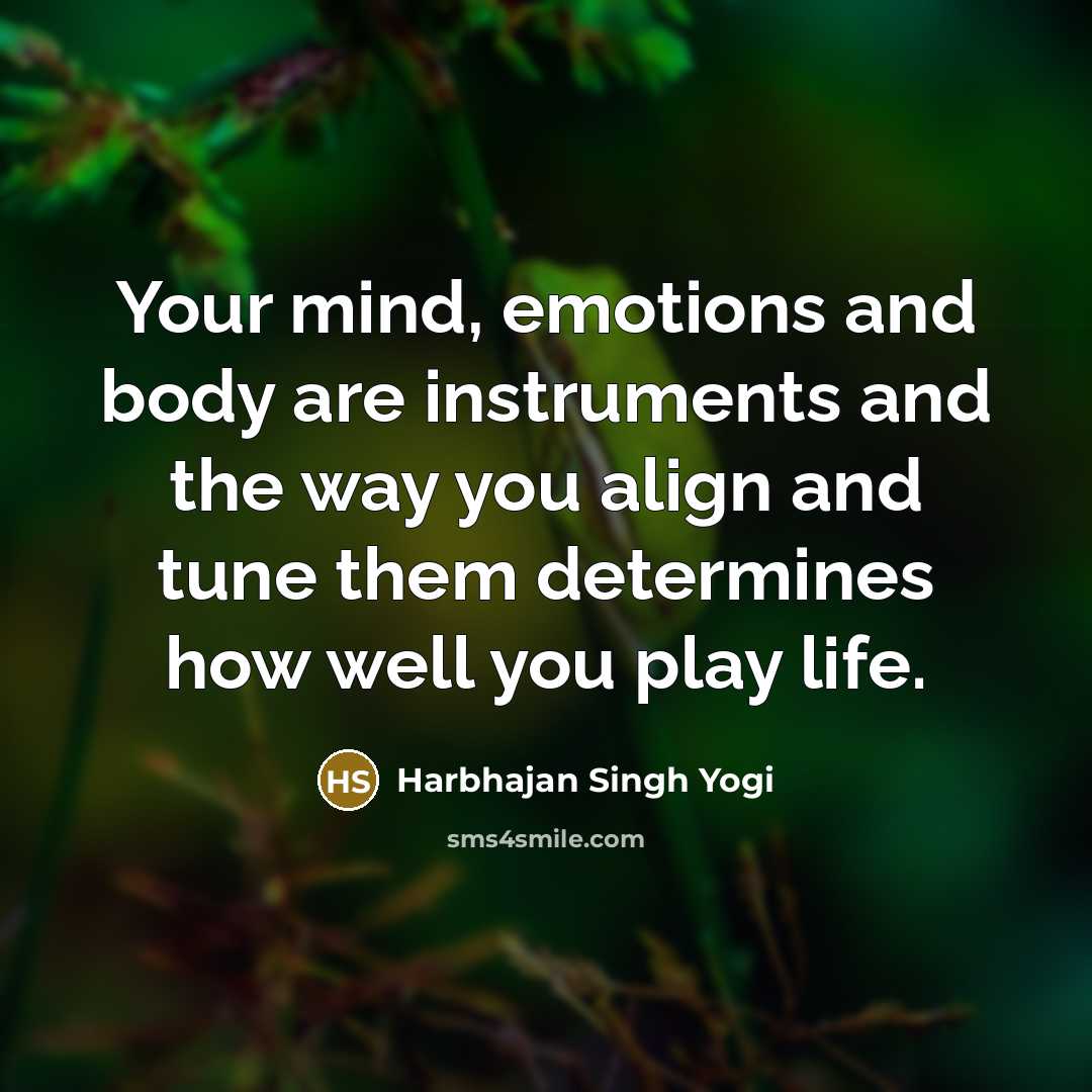 “Your mind, emotions and body are instruments and the way you align and tune them determines how well you play life.” quote by Harbhajan Singh Yogi