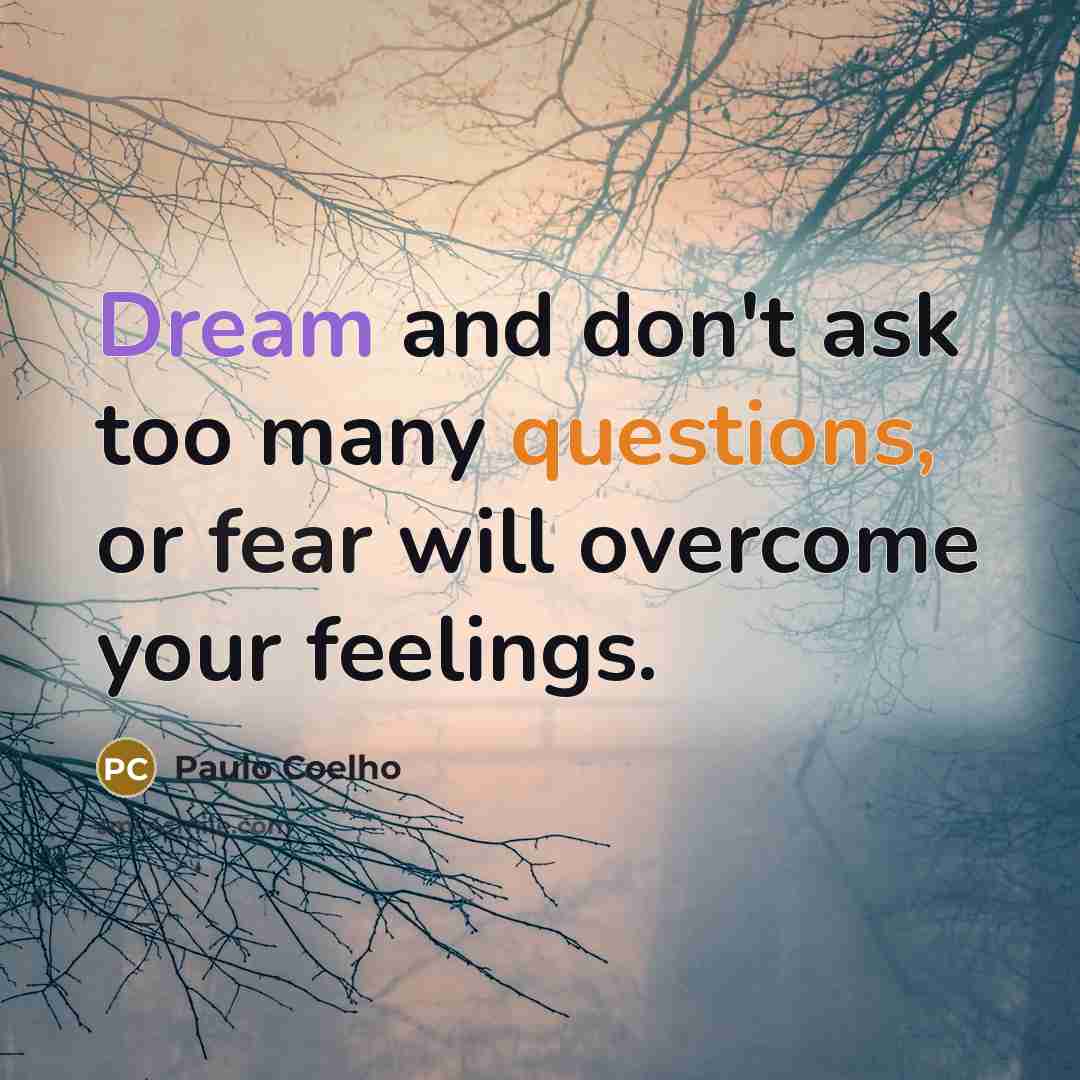 “Dream and don't ask too many questions, or fear will overcome your feelings.” quote by Paulo Coelho
