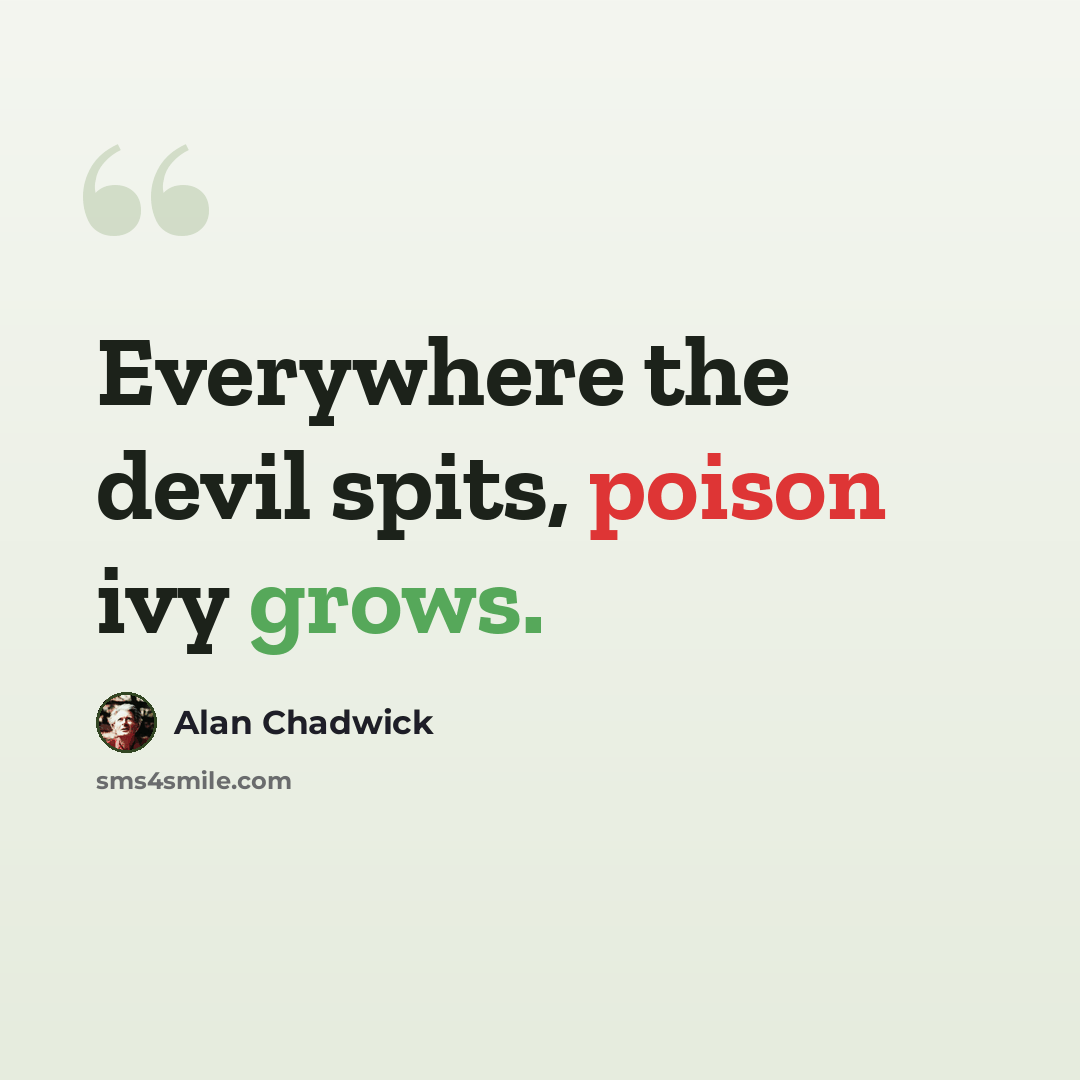 “Everywhere the devil spits, poison ivy grows.” quote by Alan Chadwick