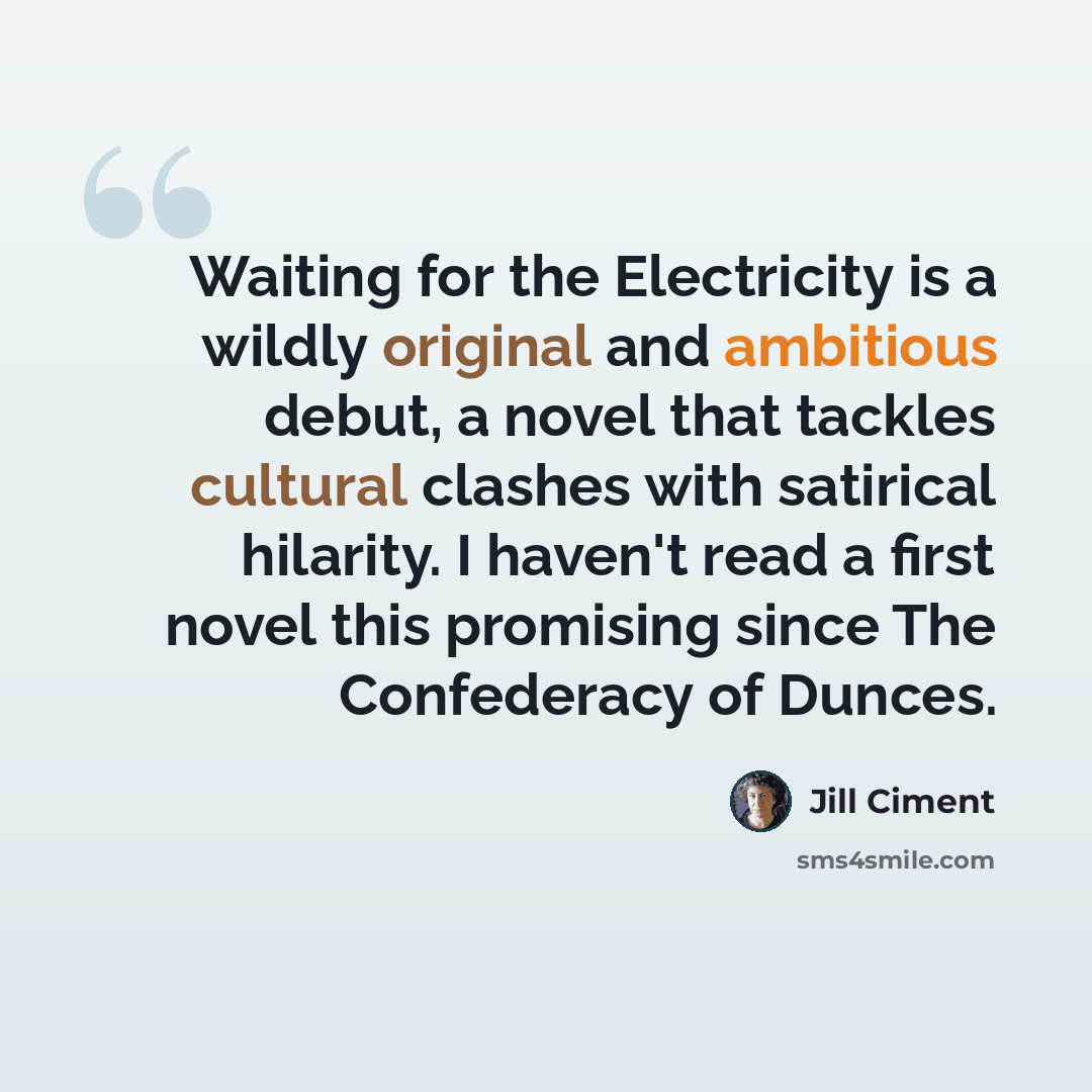 “Waiting for the Electricity is a wildly original and ambitious debut, a novel that tackles cultural clashes with satirical hilarity. I haven't read a first novel this promising since The Confederacy of Dunces.” quote by Jill Ciment