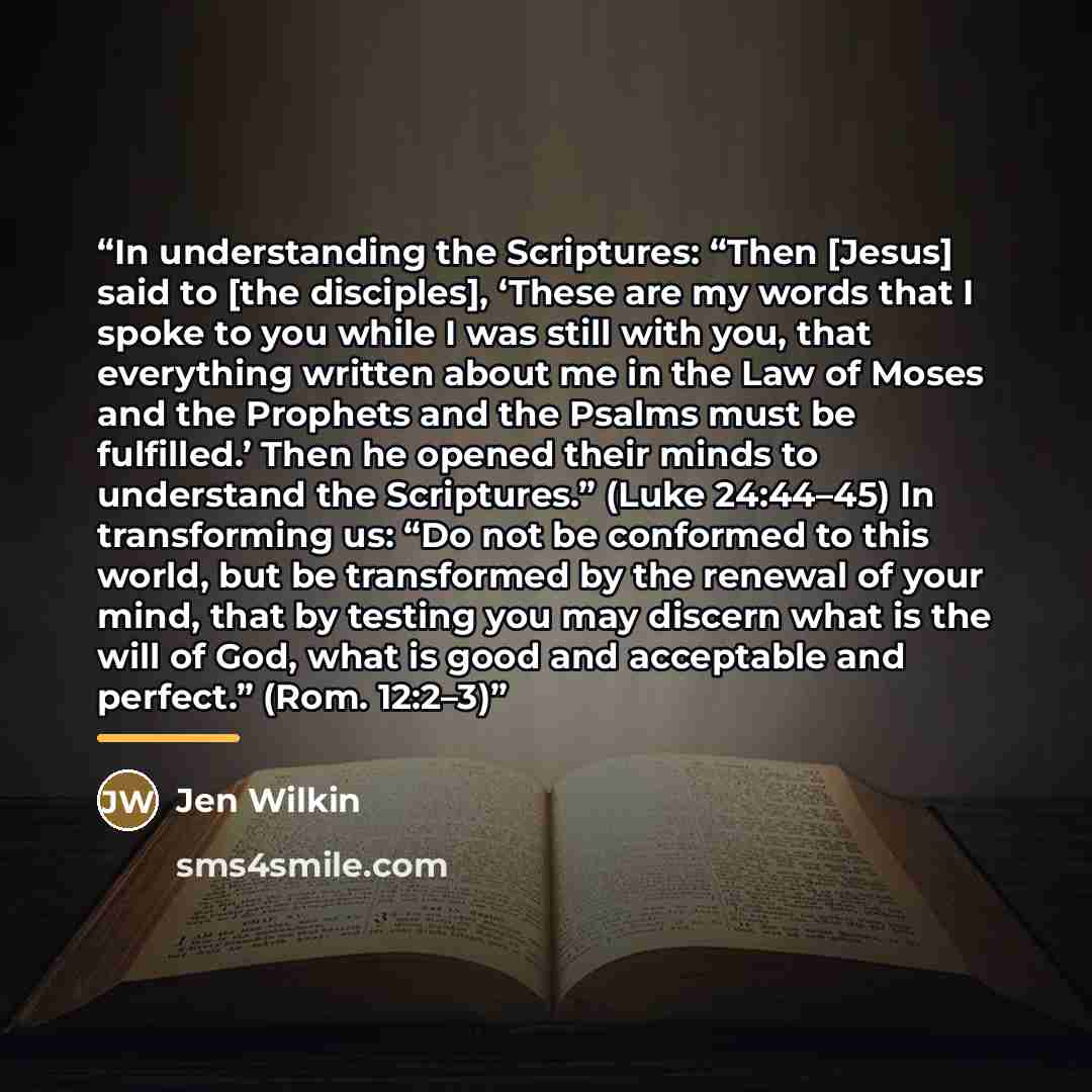 “In understanding the Scriptures: “Then [Jesus] said to [the disciples], ‘These are my words that I spoke to you while I was still with you, that everything written about me in the Law of Moses and the Prophets and the Psalms must be fulfilled.’ Then he opened their minds to understand the…” quote by Jen Wilkin