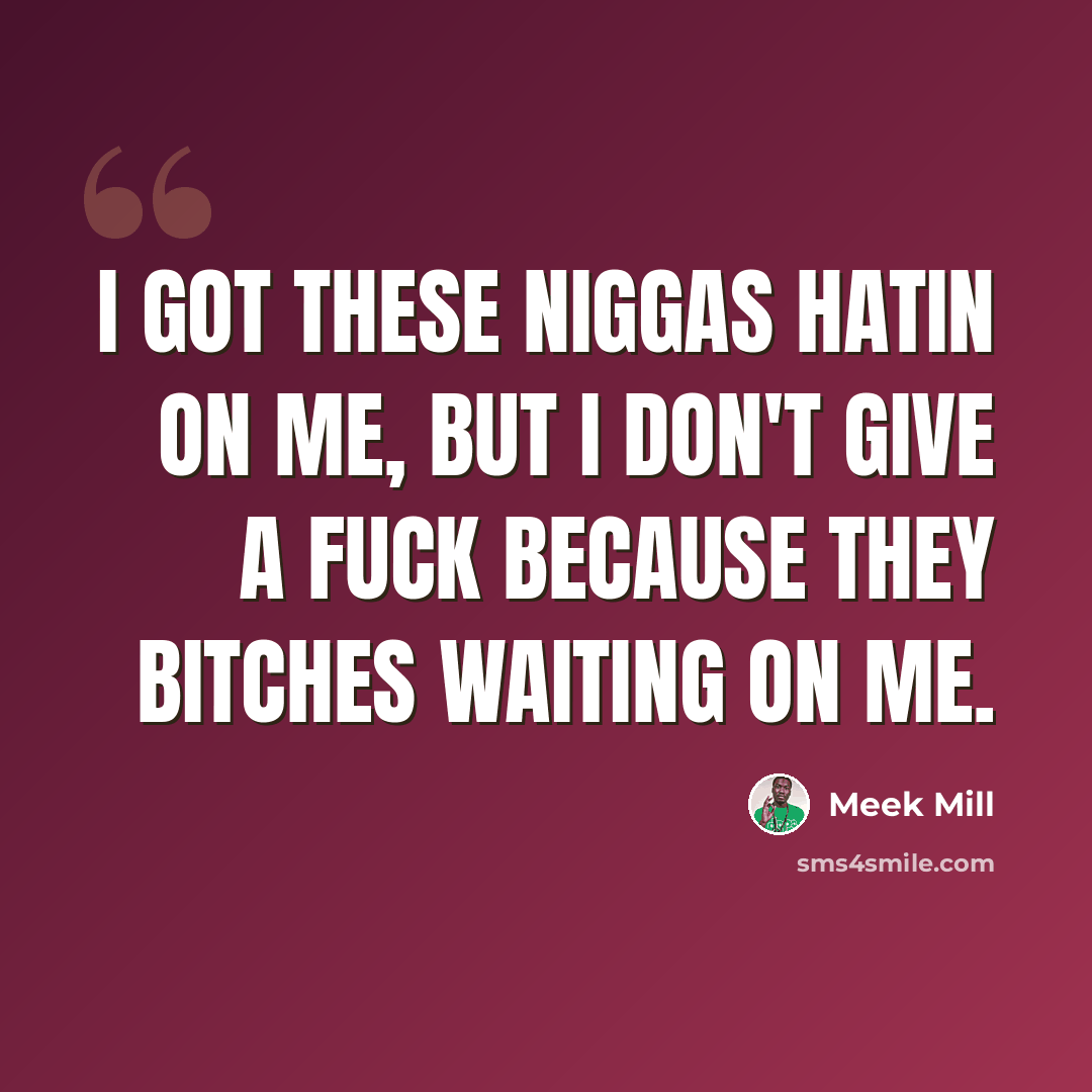“I got these niggas hatin on me, but I don't give a fuck because they bitches waiting on me.” quote by Meek Mill