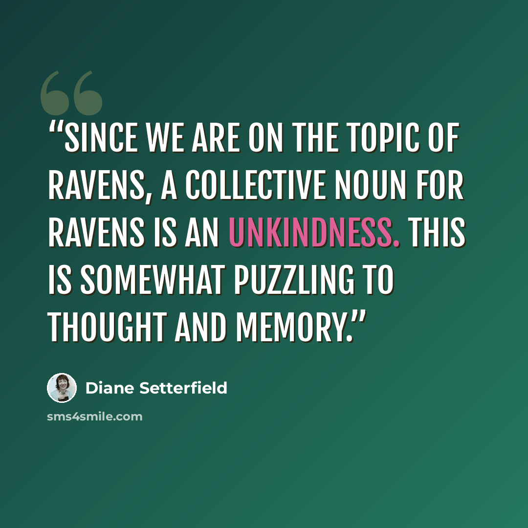 “Since we are on the topic of ravens, a collective noun for ravens is an unkindness. This is somewhat puzzling to Thought and Memory.” quote by Diane Setterfield