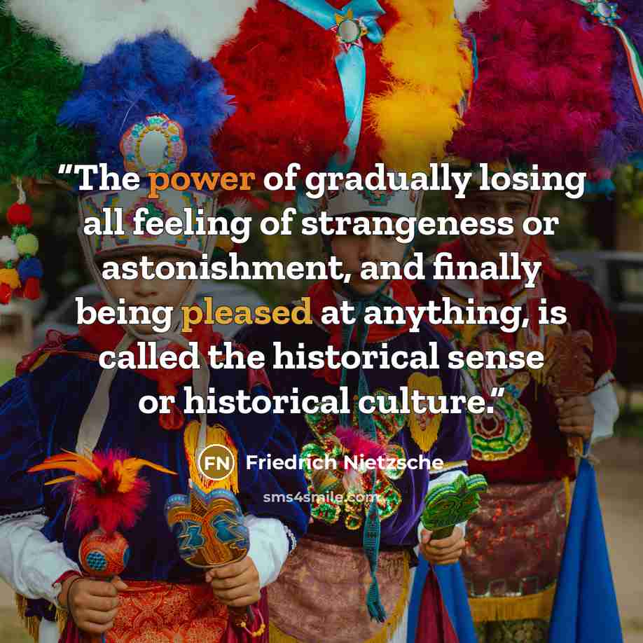 “The power of gradually losing all feeling of strangeness or astonishment, and finally being pleased at anything, is called the historical sense or historical culture.” quote by Friedrich Nietzsche