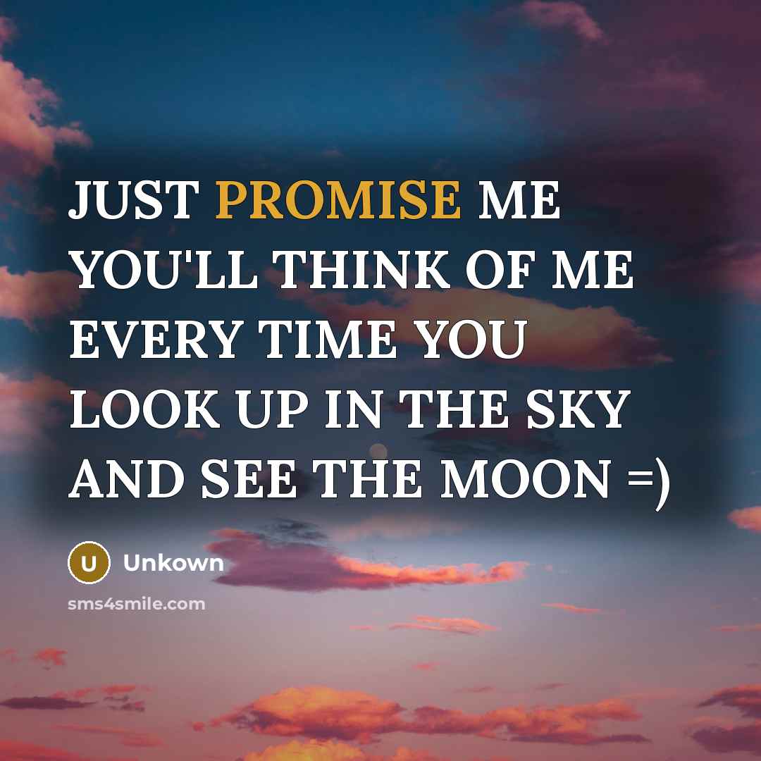 “JUST PROMISE ME YOU'LL THINK OF ME EVERY TIME YOU LOOK UP IN THE SKY AND SEE THE MOON =)” quote by Unkown