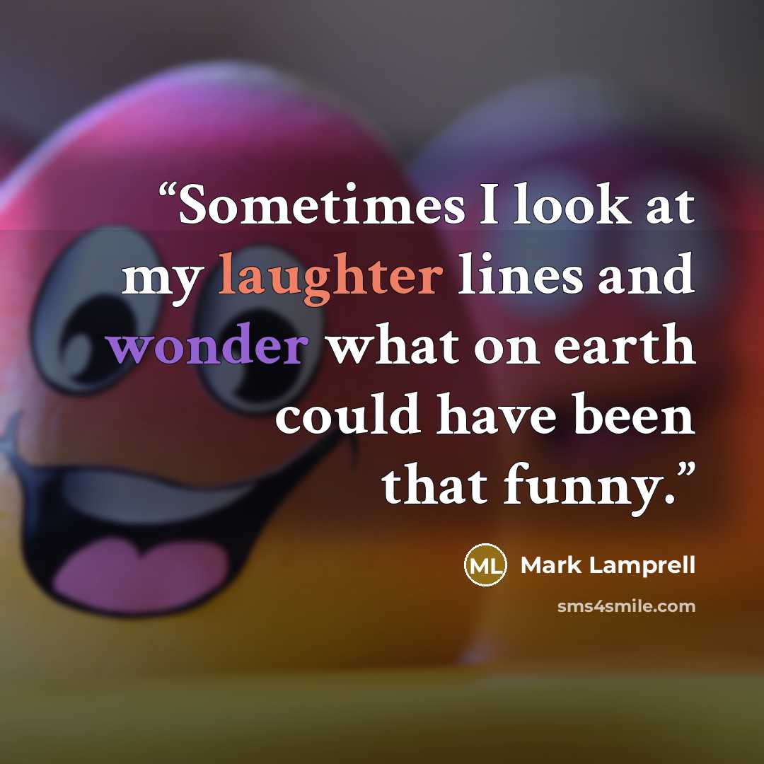 “Sometimes I look at my laughter lines and wonder what on earth could have been that funny.” quote by Mark Lamprell