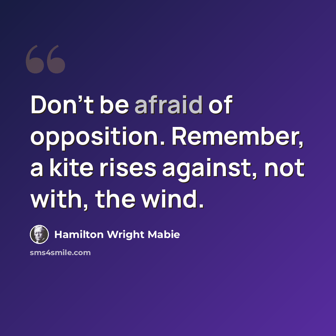 “Don't be afraid of opposition. Remember, a kite rises against, not with, the wind.” quote by Hamilton Wright Mabie