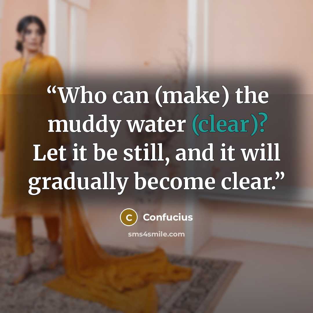 “Who can (make) the muddy water (clear)? Let it be still, and it will gradually become clear.” quote by Confucius