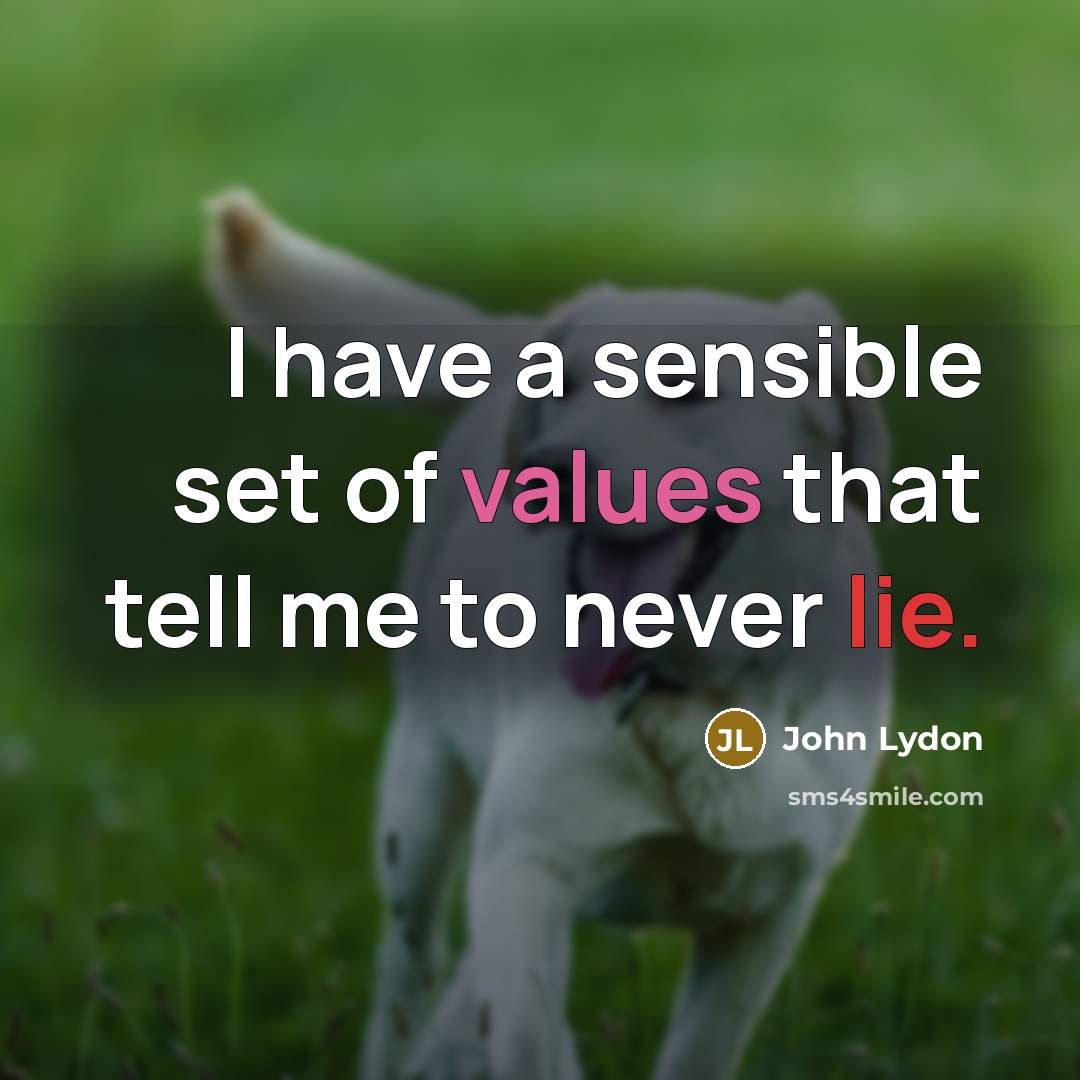 “I have a sensible set of values that tell me to never lie.” quote by John Lydon