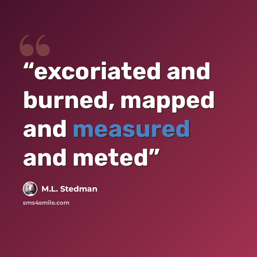 “excoriated and burned, mapped and measured and meted” quote by M.L. Stedman