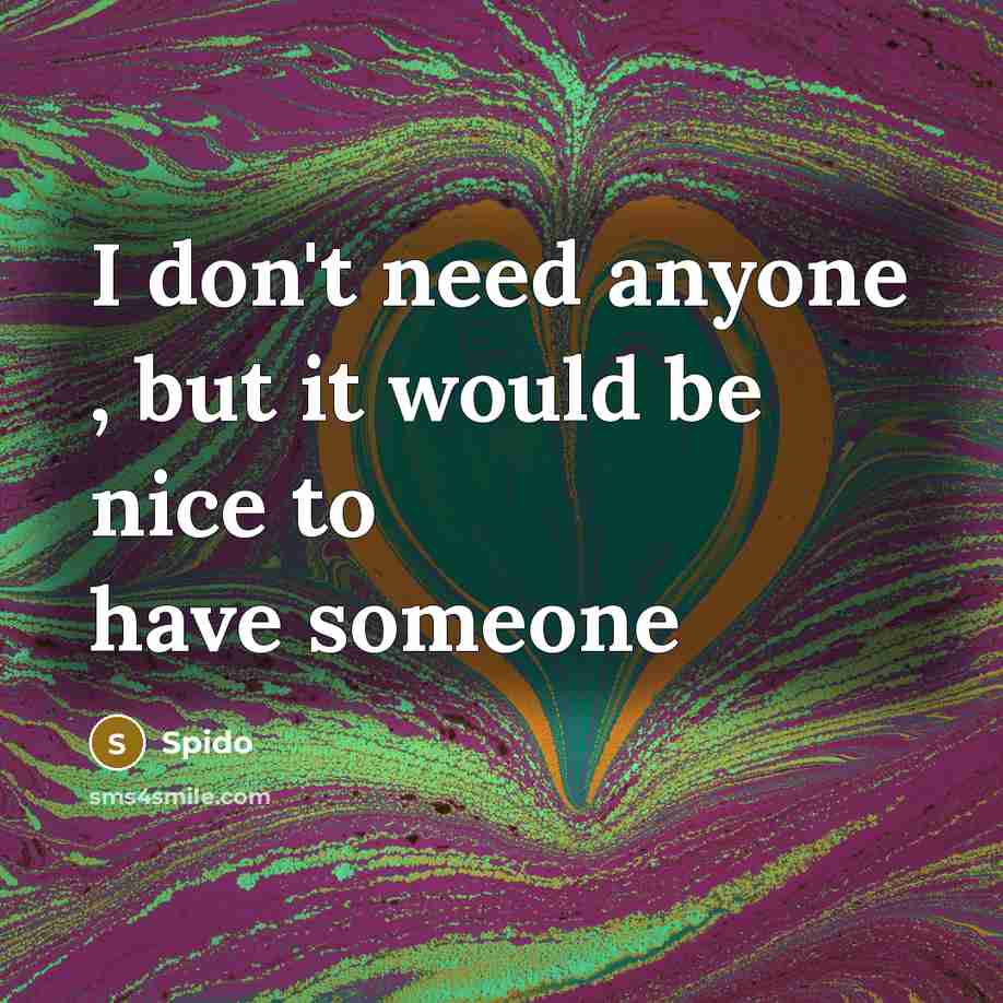 “I don't need anyone , but it would be nice to have someone” quote by Spido
