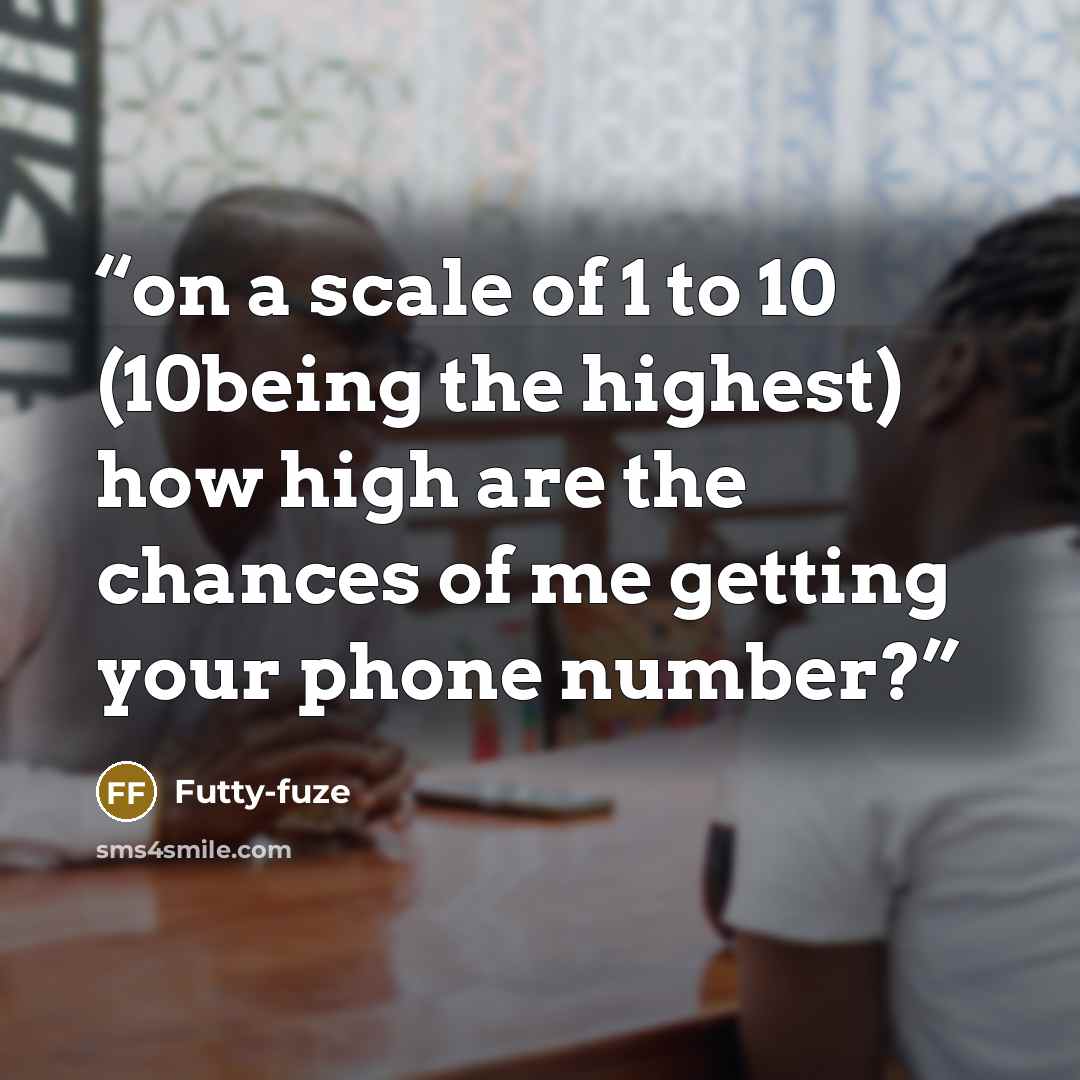 “on a scale of 1 to 10 (10being the highest) how high are the chances of me getting your phone number?” quote by Futty-fuze