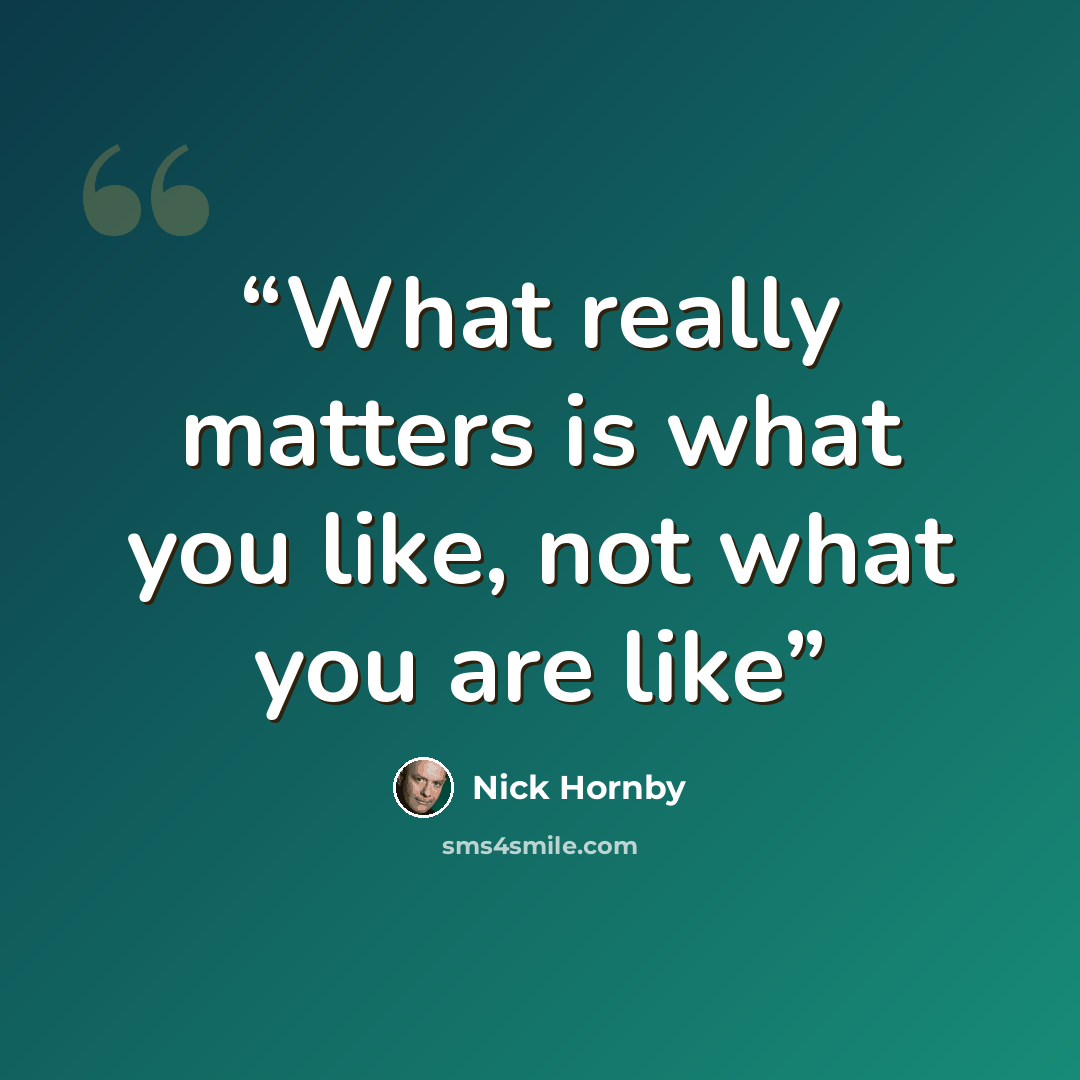 “What really matters is what you like, not what you are like” quote by Nick Hornby