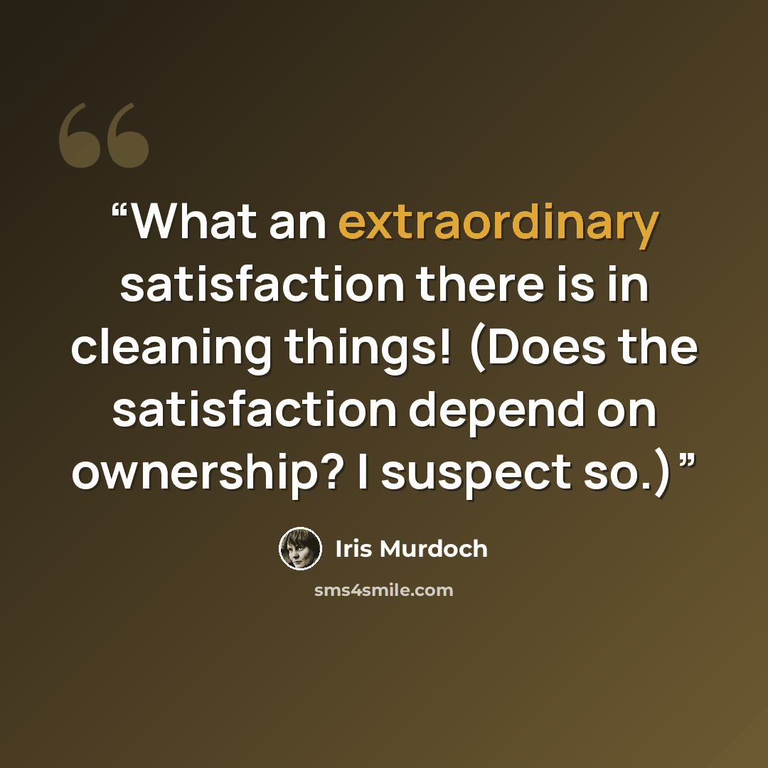 “What an extraordinary satisfaction there is in cleaning things! (Does the satisfaction depend on ownership? I suspect so.)” quote by Iris Murdoch