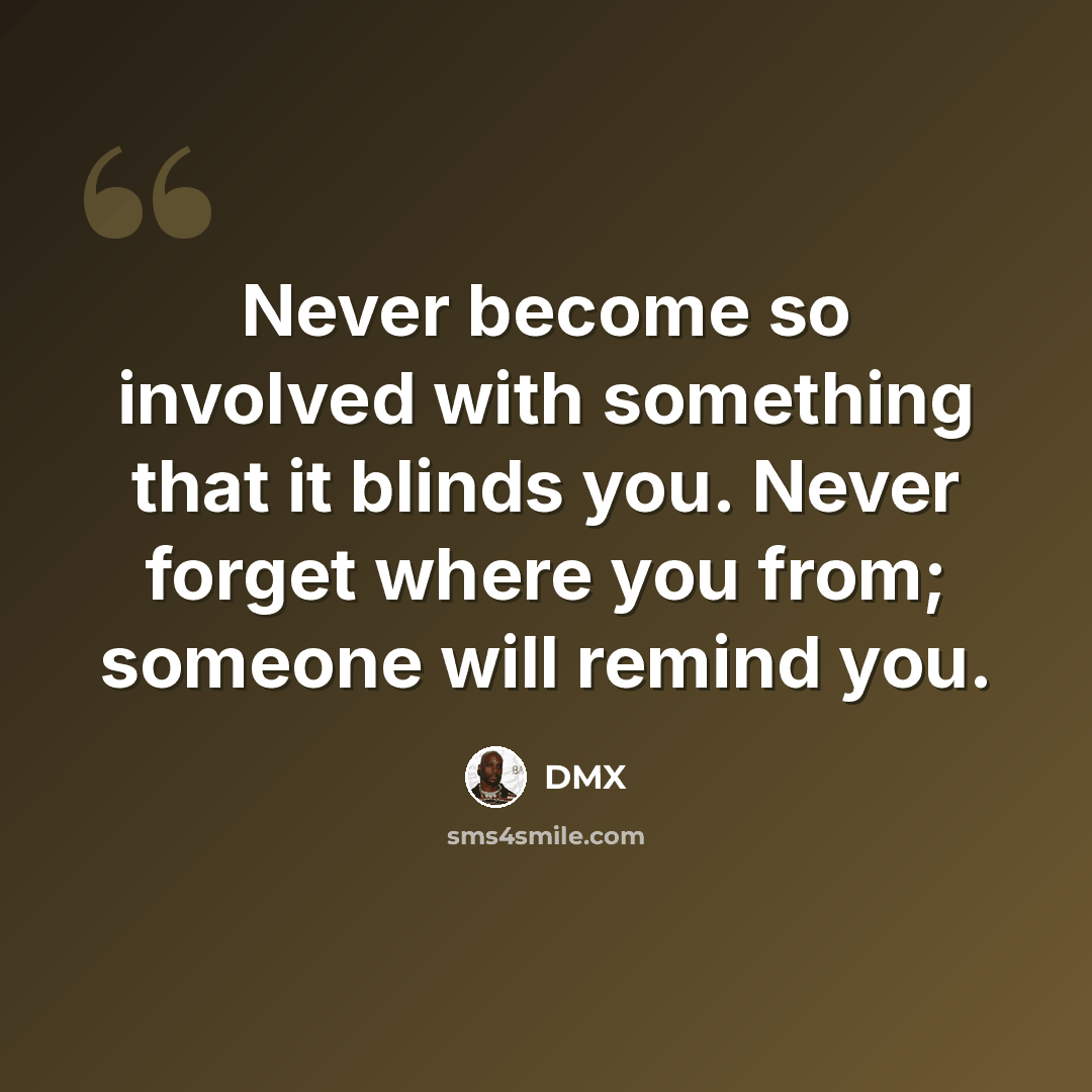 “Never become so involved with something that it blinds you. Never forget where you from; someone will remind you.” quote by DMX