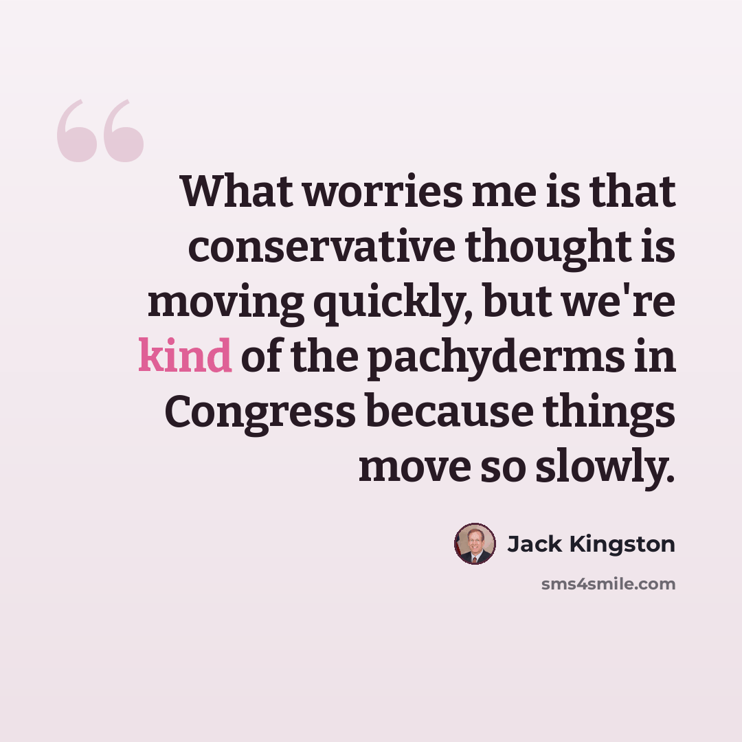 “What worries me is that conservative thought is moving quickly, but we're kind of the pachyderms in Congress because things move so slowly.” quote by Jack Kingston