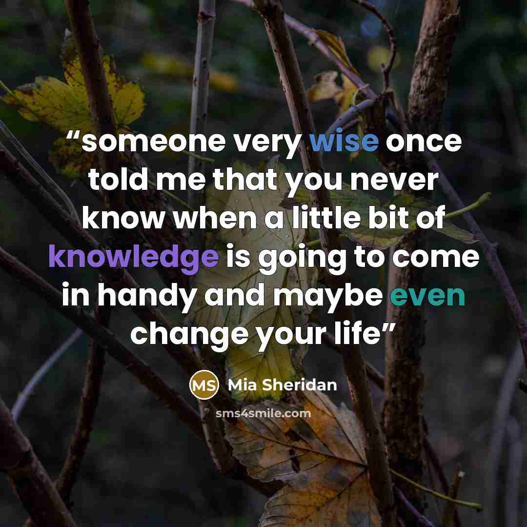 “someone very wise once told me that you never know when a little bit of knowledge is going to come in handy and maybe even change your life” quote by Mia Sheridan