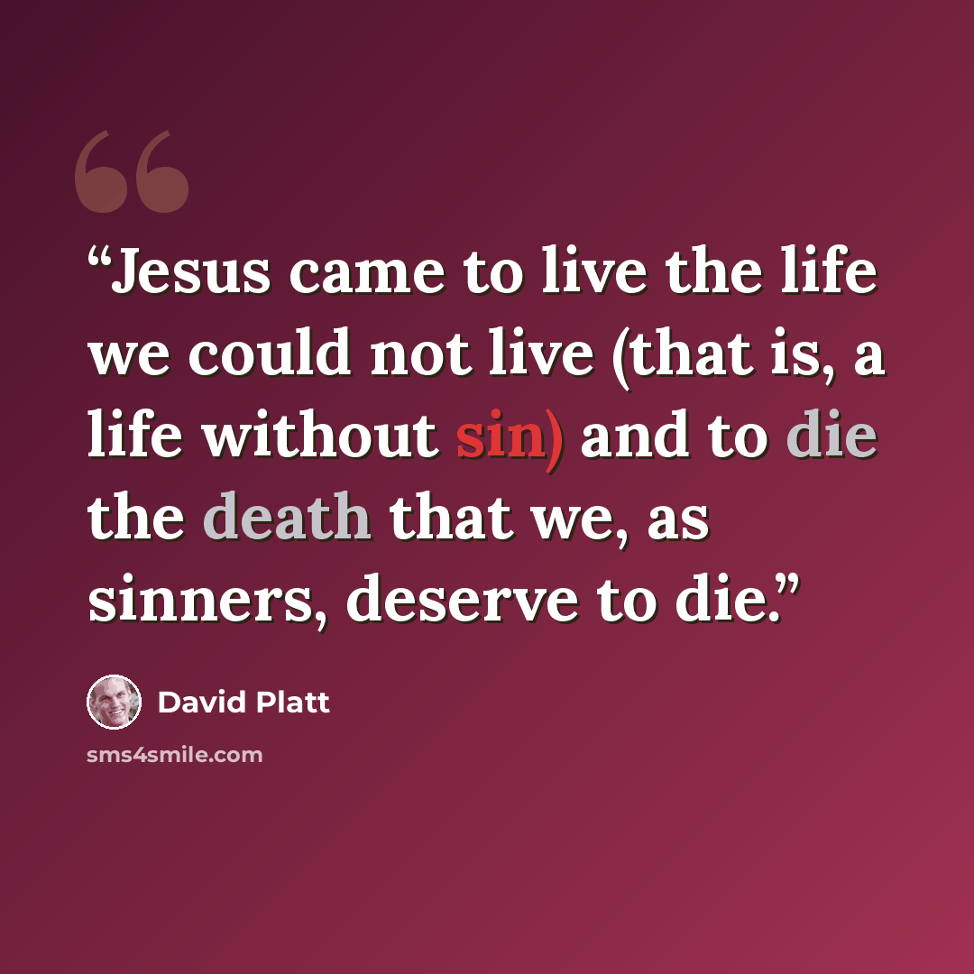 “Jesus came to live the life we could not live (that is, a life without sin) and to die the death that we, as sinners, deserve to die.” quote by David Platt