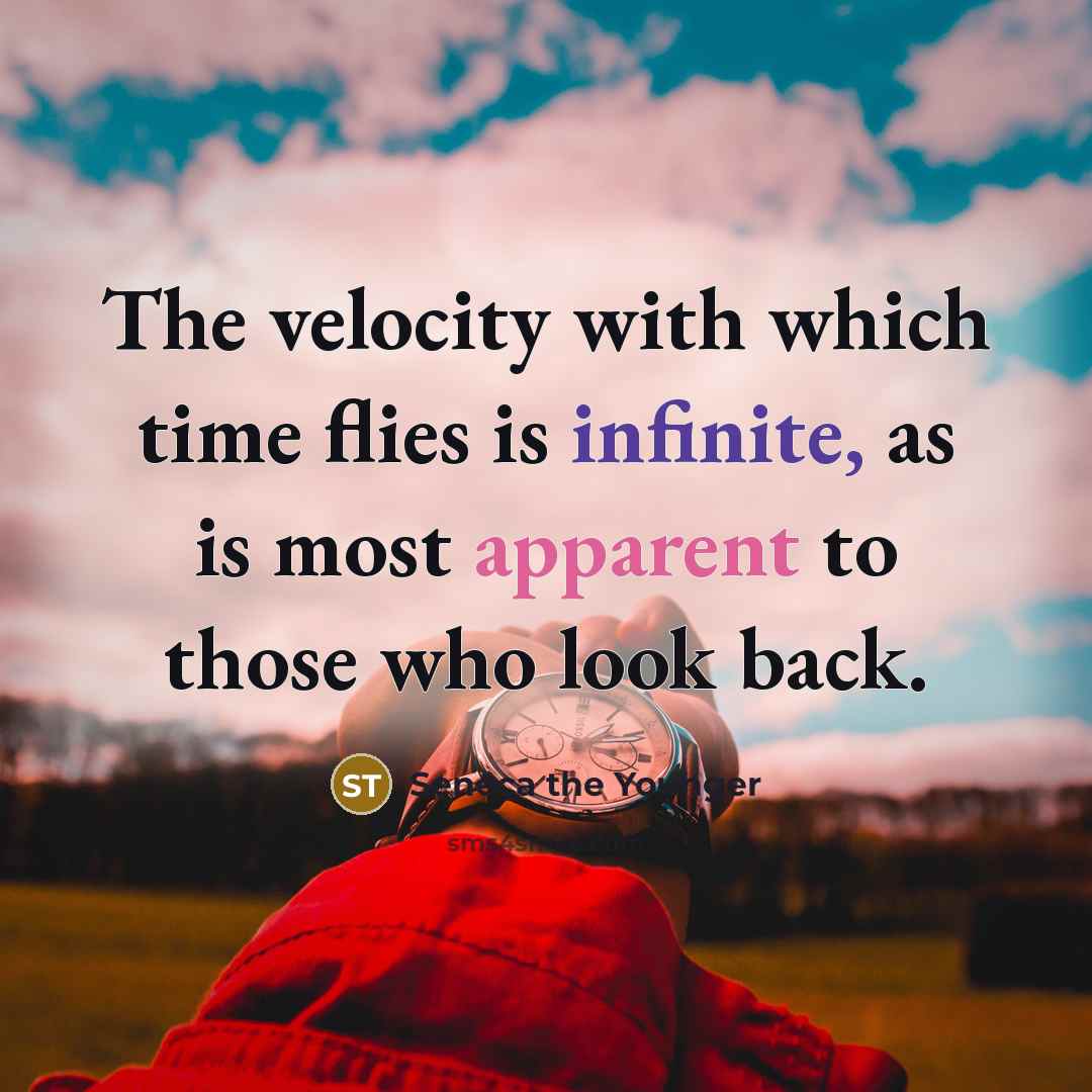 “The velocity with which time flies is infinite, as is most apparent to those who look back.” quote by Seneca the Younger